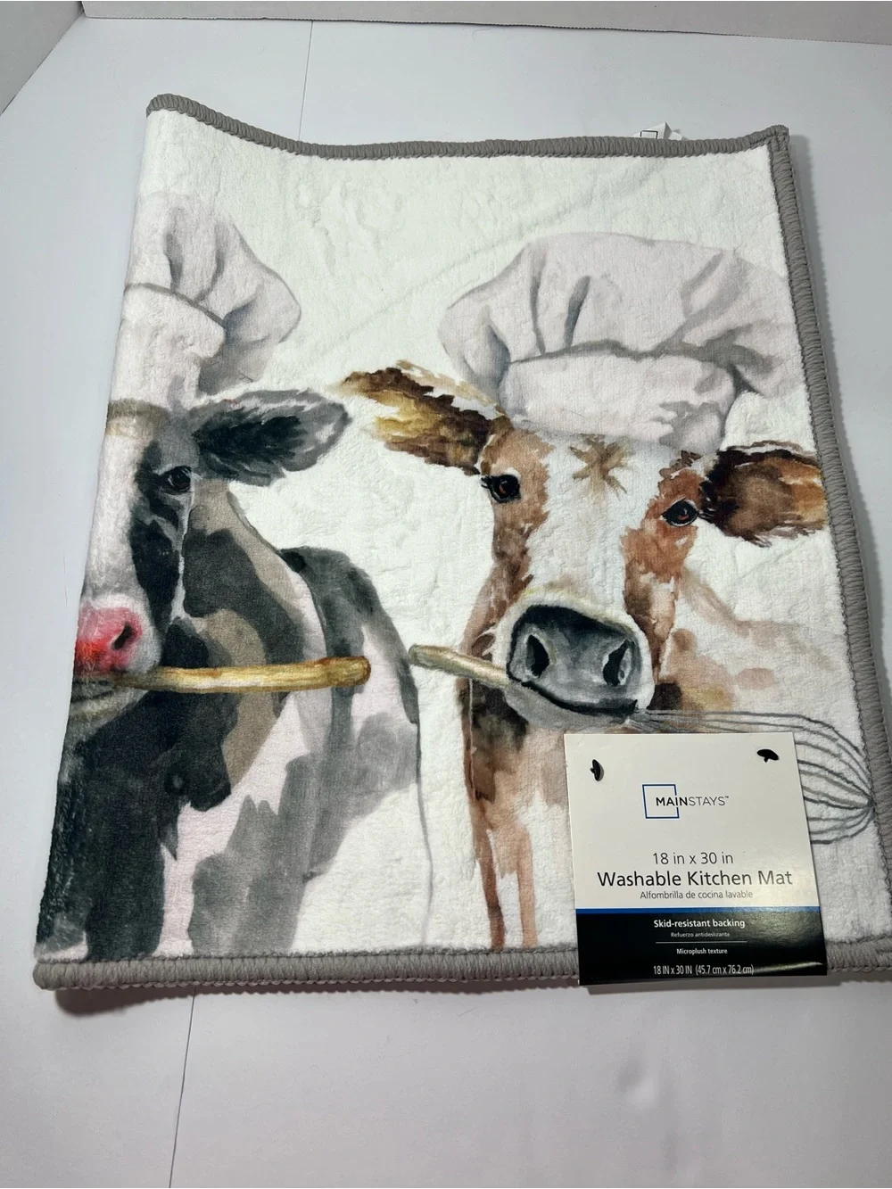 Mainstays Cow Chef Kitchen Mat - White, Brown, Black, Gray